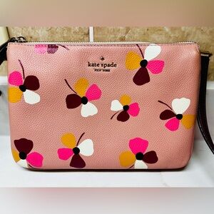 Kate Spade Triple Compartment Pink and White Floral Crossbody Bag